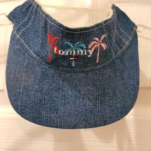 NWT Tommy Hilfiger Girl's Blue Jean Palm Tree Visor with Lace-up Design in Back
